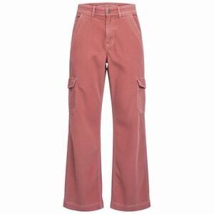 American Eagle Women Pink Corduroy Cargo High Rise Wide Leg Stretch Size 000